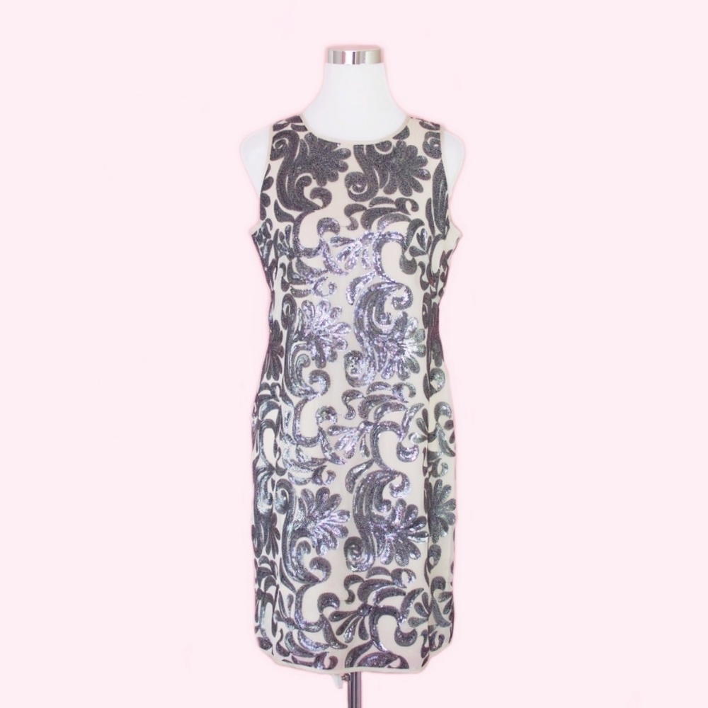 Vince Camuto Sequined Party Sheath Dress Silver